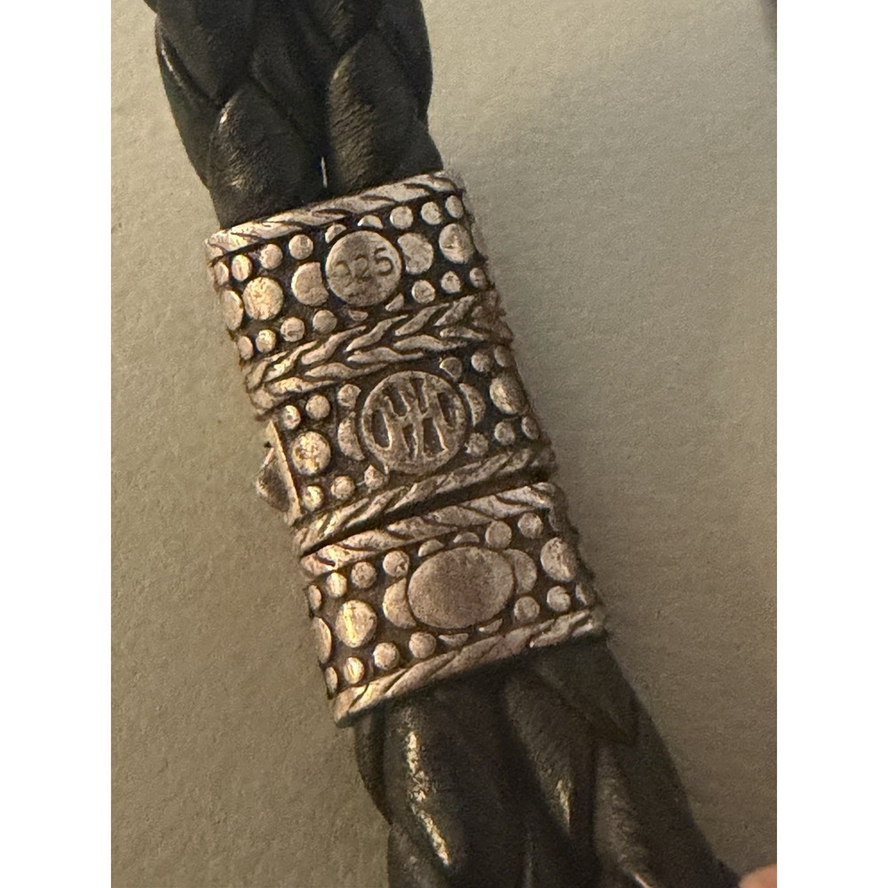 JOHN HARDY Mens Sterling Silver Dot Double Row Black Leather Bracelet 8.5" - Picture 6 of 6